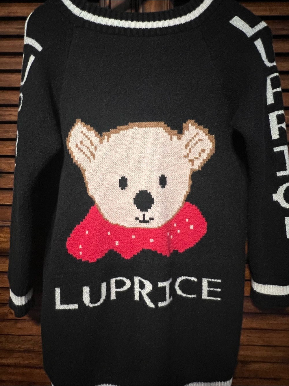 Luprice Teddy Bear Varsity Knit Cardigan Black White Button Front No Tags Small - Picture 4 of 13